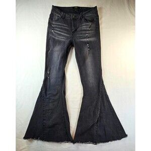 L&B Lucky & Blessed Womens 8 Black Mid Rise Flare Bell Bottom Pants
